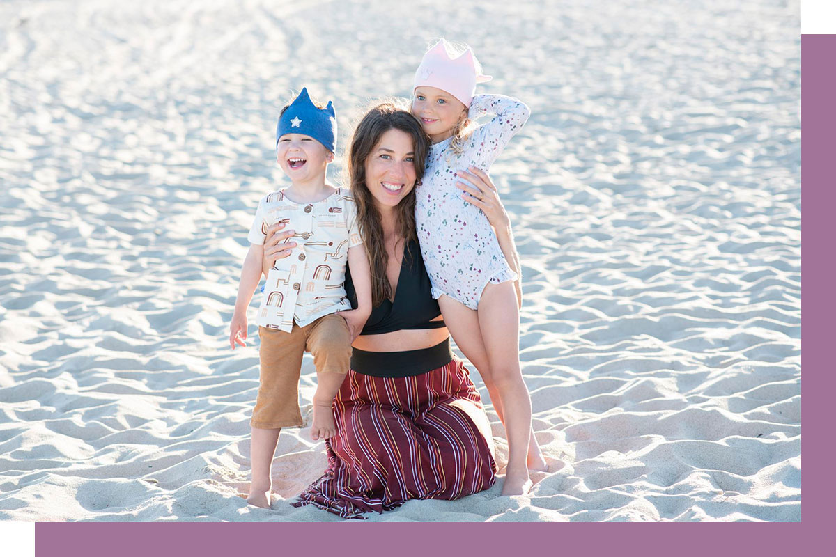 Jennifer and kids at the beach